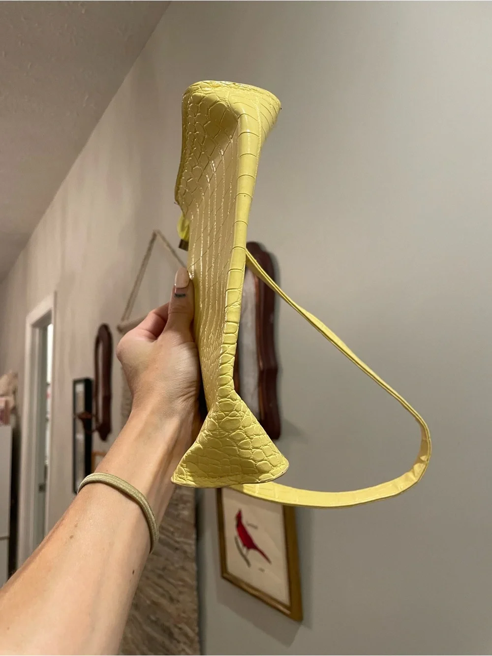 Y2K Butter Yellow Croc Embossed Baguette Shoulder Bag